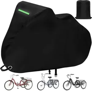 Adult Tricycle Cover Waterproof Outdoor,Trike Cover,Electric Tricycle Bicycle Storage Covers for Adult Bike,Durable Anti-UV 210D Polyester Fabric, with Buckle,Reflective Strip-75"Lx30"Wx44"H