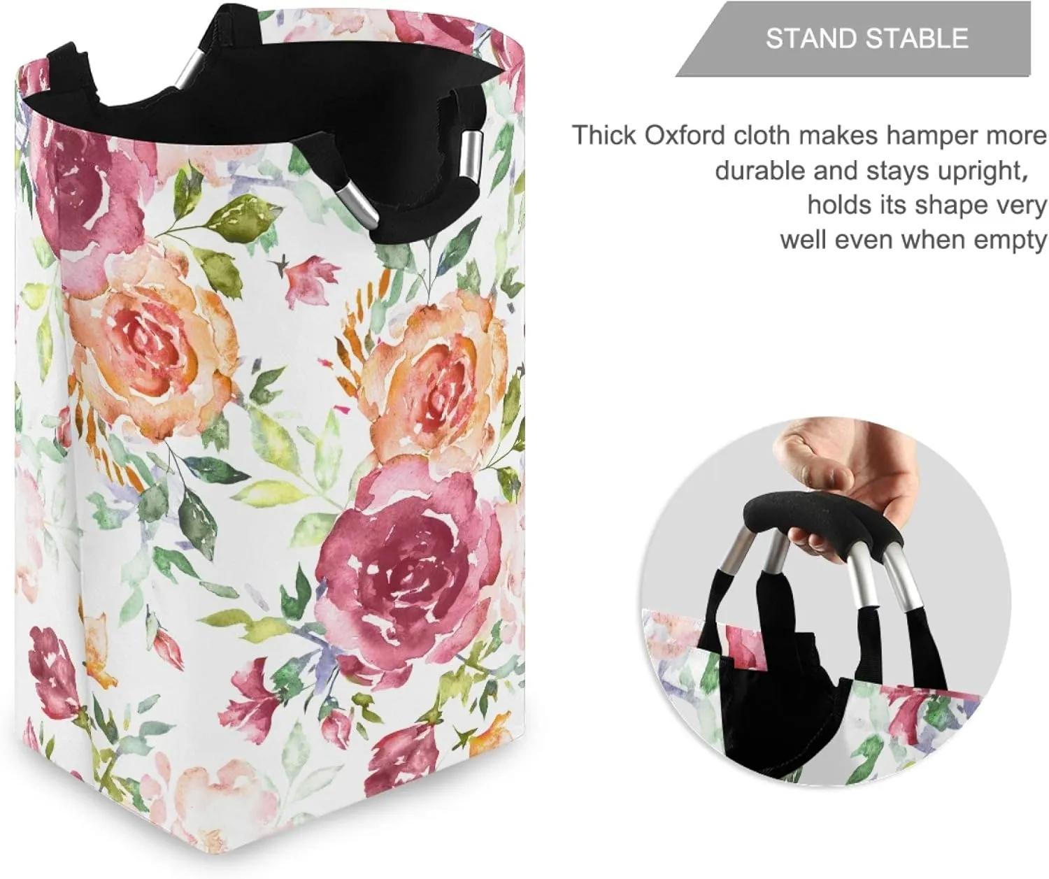 ALAZA Watercolor Pink Rose Flower Large Laundry Hamper Basket Laundry Bag Collapsible Oxford Cloth Stylish Home Storage Bin with Handles, 22.7 Inch