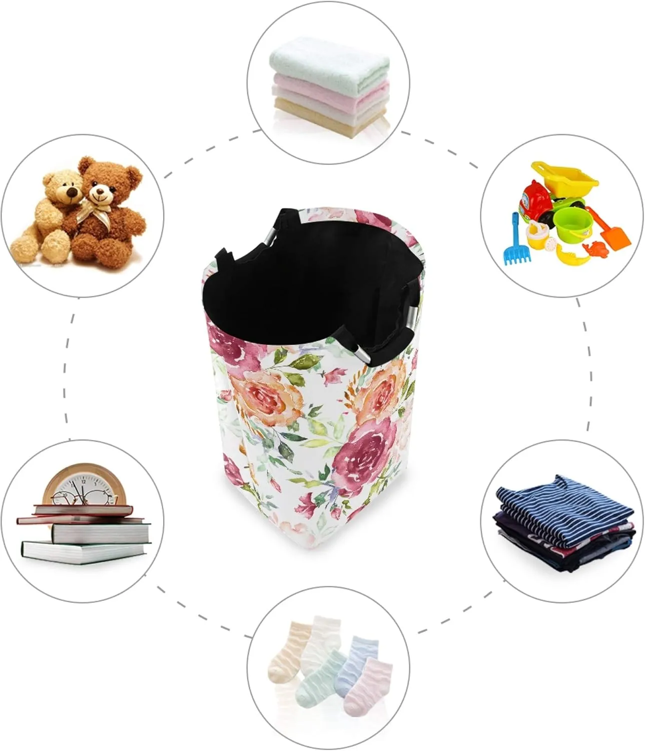 ALAZA Watercolor Pink Rose Flower Large Laundry Hamper Basket Laundry Bag Collapsible Oxford Cloth Stylish Home Storage Bin with Handles, 22.7 Inch