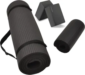 All Purpose 1/2-Inch Extra Thick High Density Anti-Tear Exercise Yoga Mat and Knee Pad with Carrying Strap and Optional Yoga Blocks, Multiple