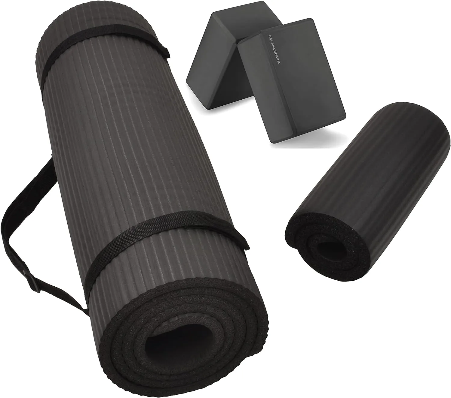 All Purpose 1/2-Inch Extra Thick High Density Anti-Tear Exercise Yoga Mat and Knee Pad with Carrying Strap and Optional Yoga Blocks, Multiple