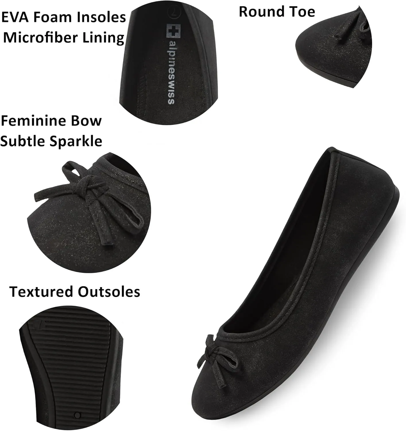 Alpine Swiss Polly Womens Bow Ballet Flats Round Toe Slip On Comfortable Shoes