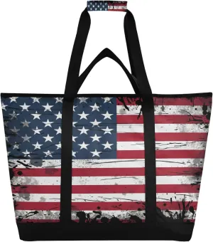 American Flag Reusable Insulated Cooler Bag with Ice Pack Compartment - Large 47L Waterproof Thermal Grocery Tote for Picnic Beach Camping Lunch Storage