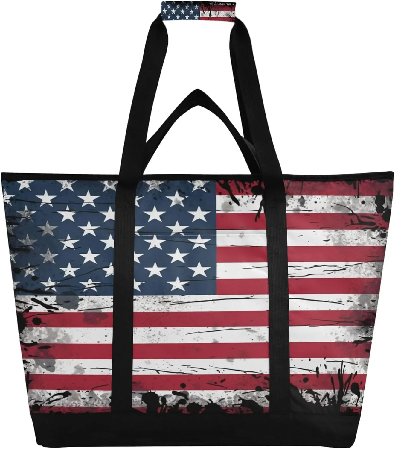 American Flag Reusable Insulated Cooler Bag with Ice Pack Compartment - Large 47L Waterproof Thermal Grocery Tote for Picnic Beach Camping Lunch Storage