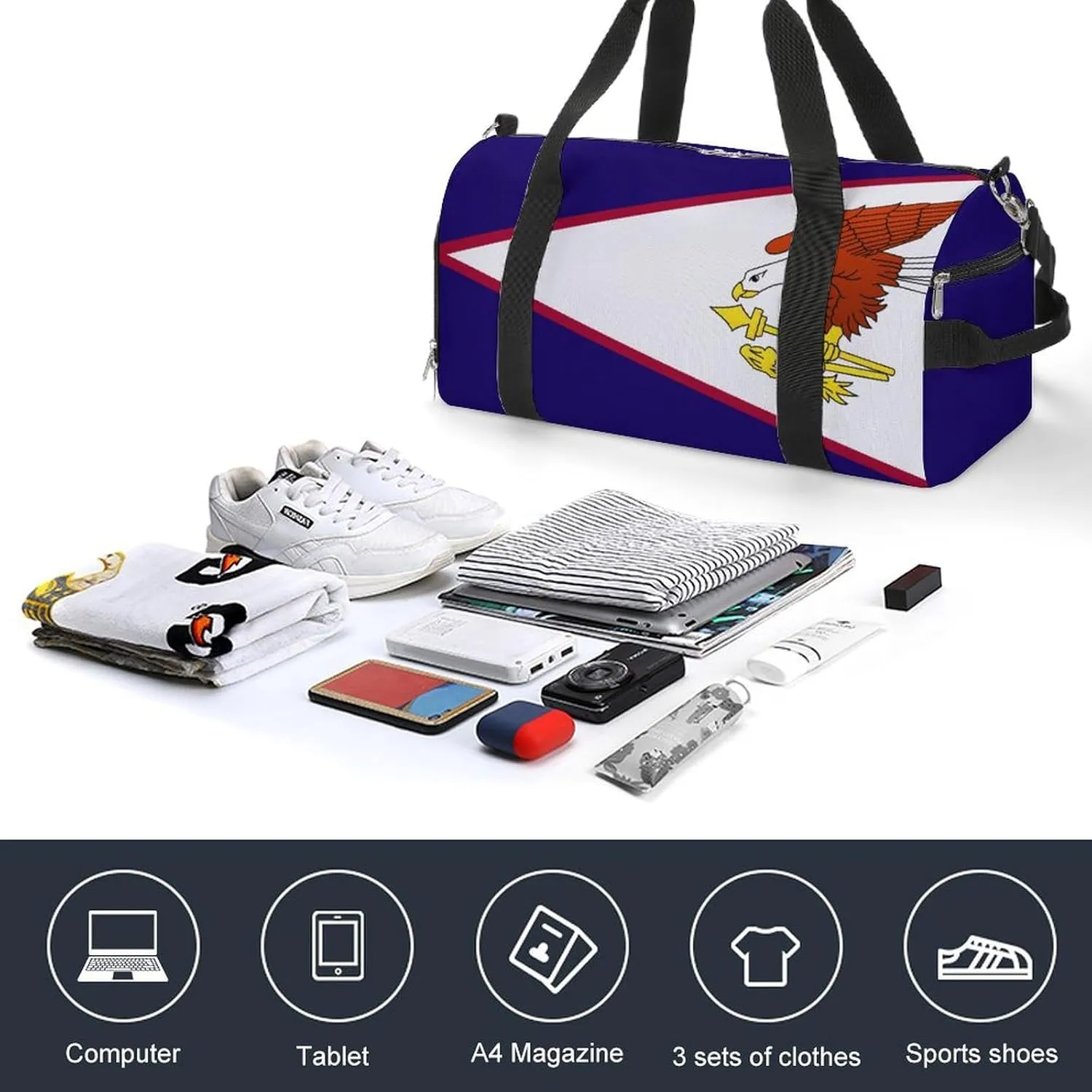 American Samoa Flag Travel Bag for Boys Girls with Shoe Compartment and Wet Pocket