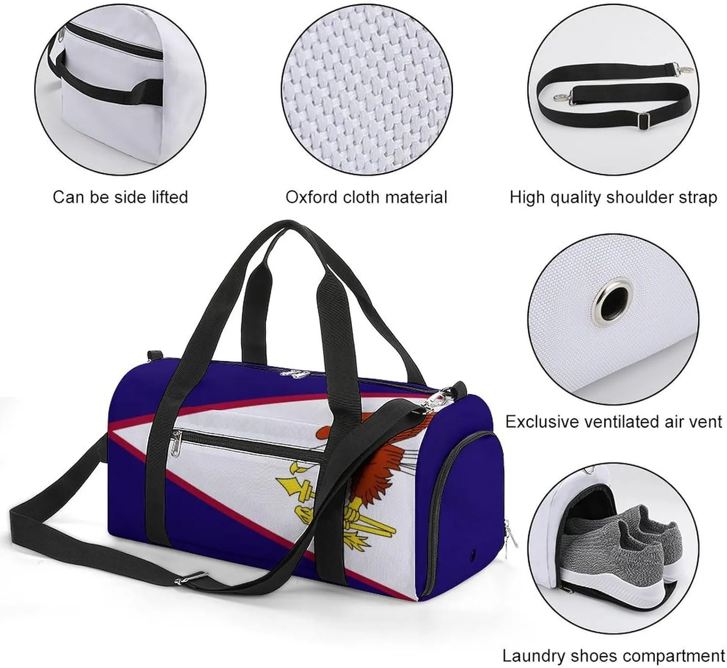 American Samoa Flag Travel Bag for Boys Girls with Shoe Compartment and Wet Pocket