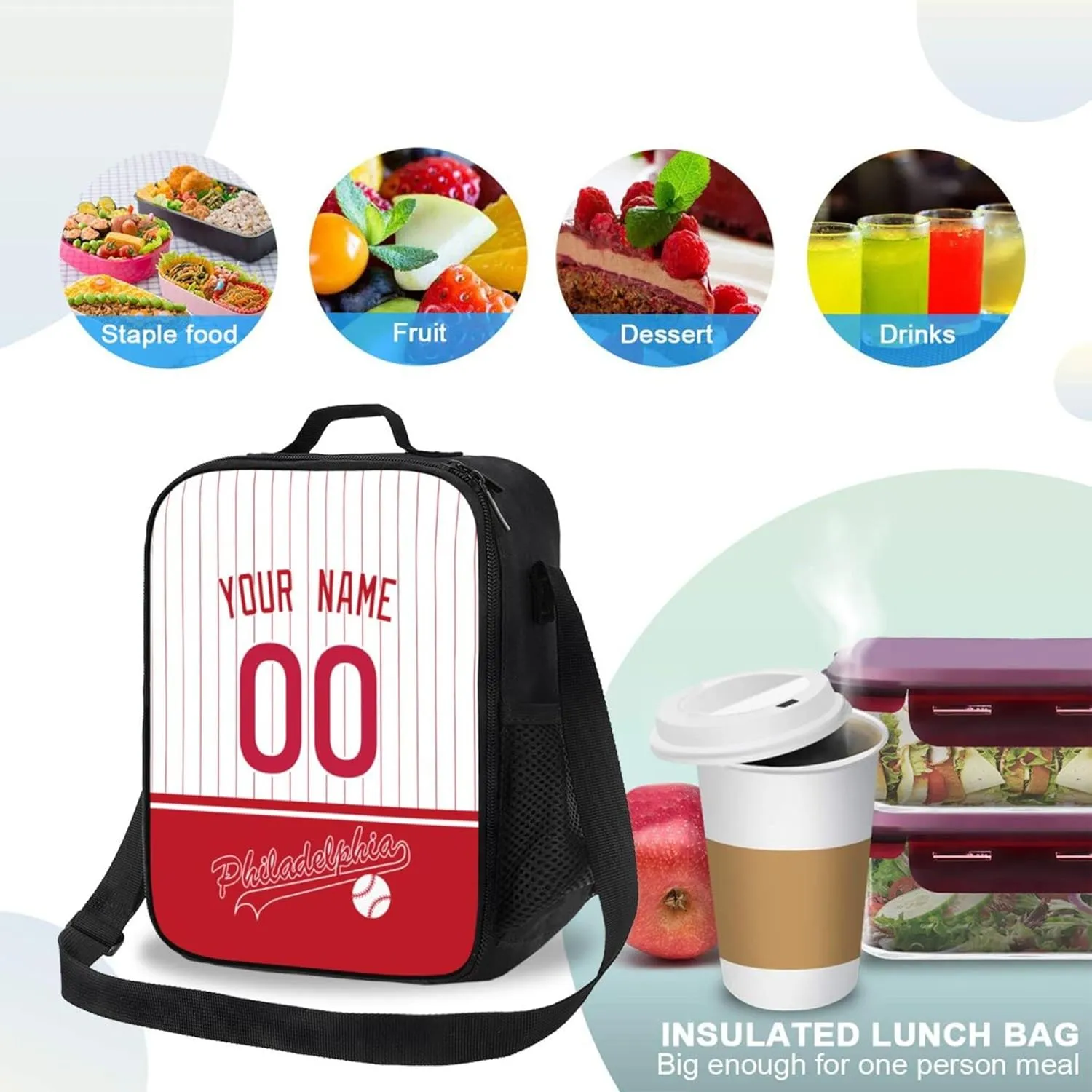 ANTKING Philadelphia Lunch Box Lunch Bag Cooler Custom Any Name and Any Number Personalized Gifts for Kids Men Women
