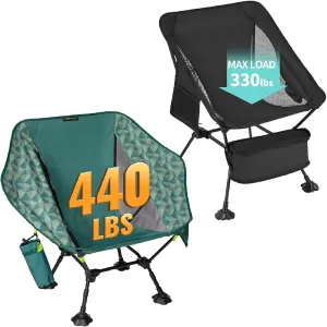 ATEPA Comfortable Backpacking Chair, 440lbs Heavy Duty UFO Hexagon Ergonomic Ultralight Folding Chair, Portable Height Adjustable Seat with Big Anti-Sinking Feet Side Pocket for Camping Hiking Fishing