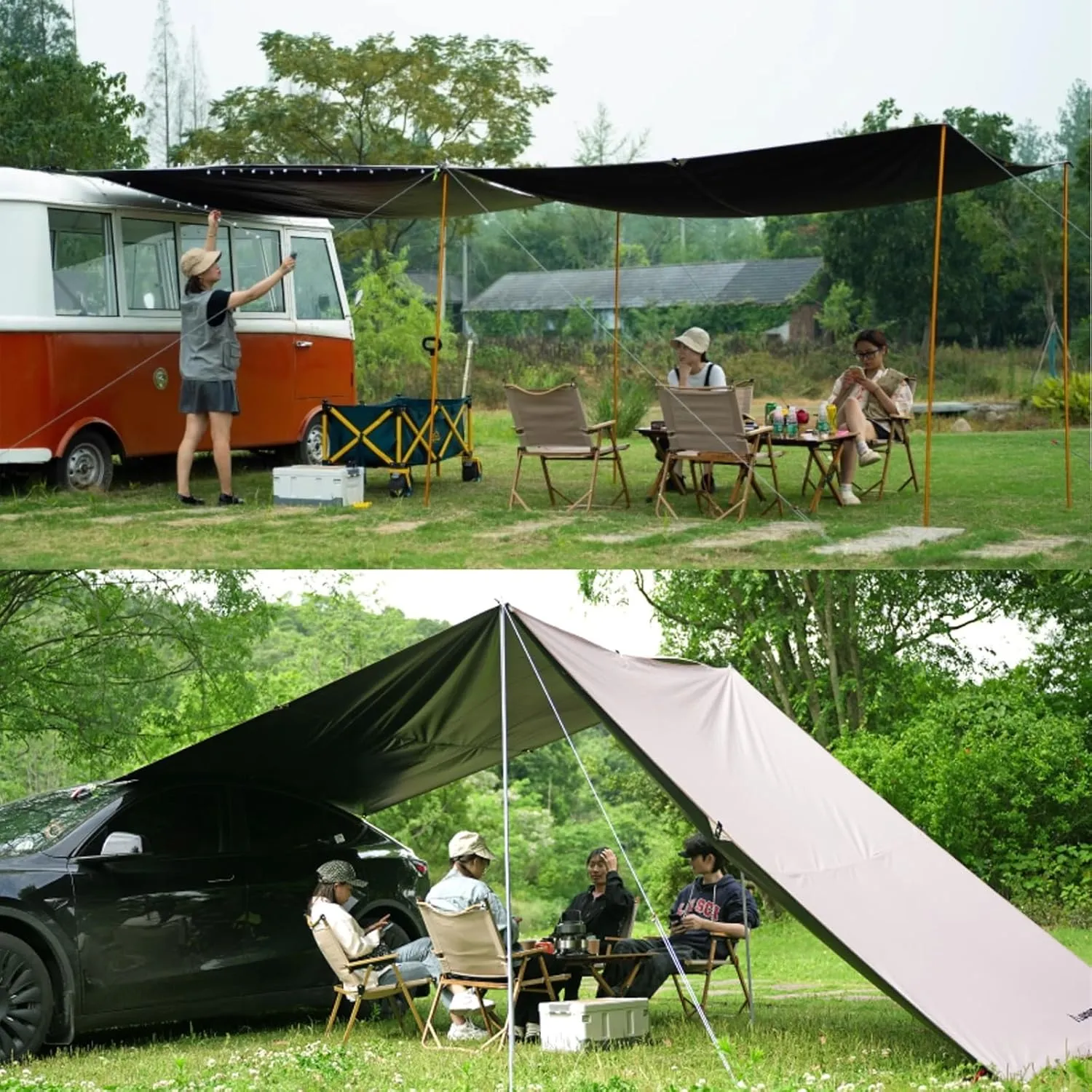 Awning Tarpaulin, 300D Oxford Cloth Camping Tent Tarp, PU 5000 Waterproof Ground Sheet Mat for Outdoor Furniture,Tents Tarp Cover(Black,220cm/87in)