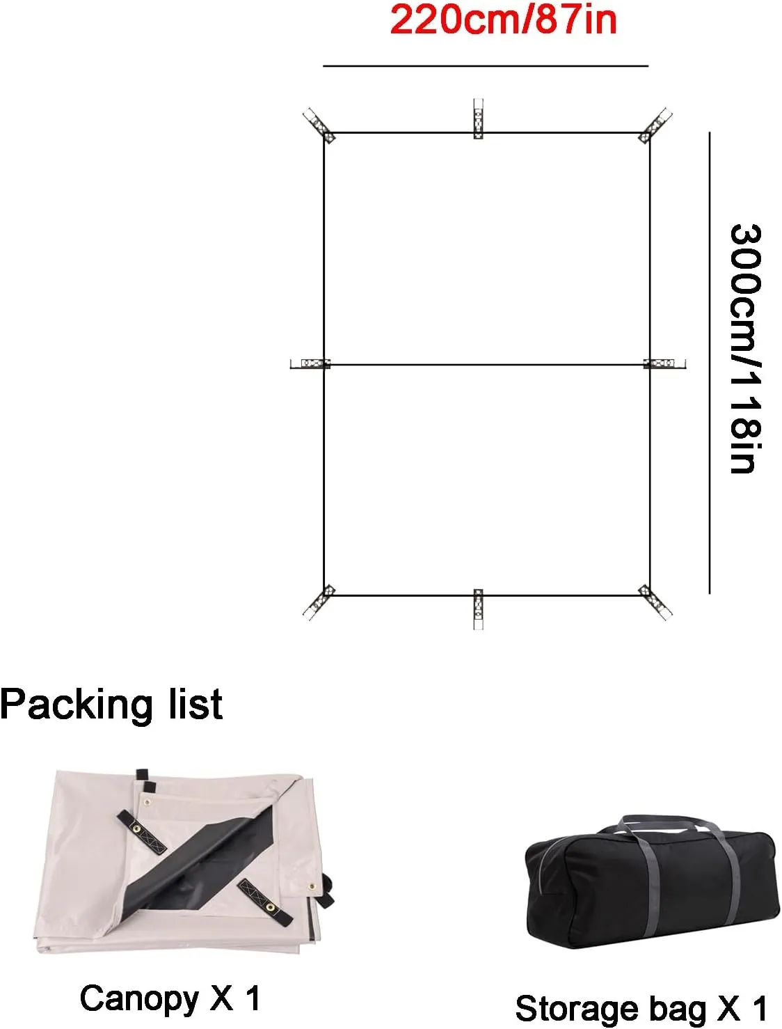 Awning Tarpaulin, 300D Oxford Cloth Camping Tent Tarp, PU 5000 Waterproof Ground Sheet Mat for Outdoor Furniture,Tents Tarp Cover(Black,220cm/87in)