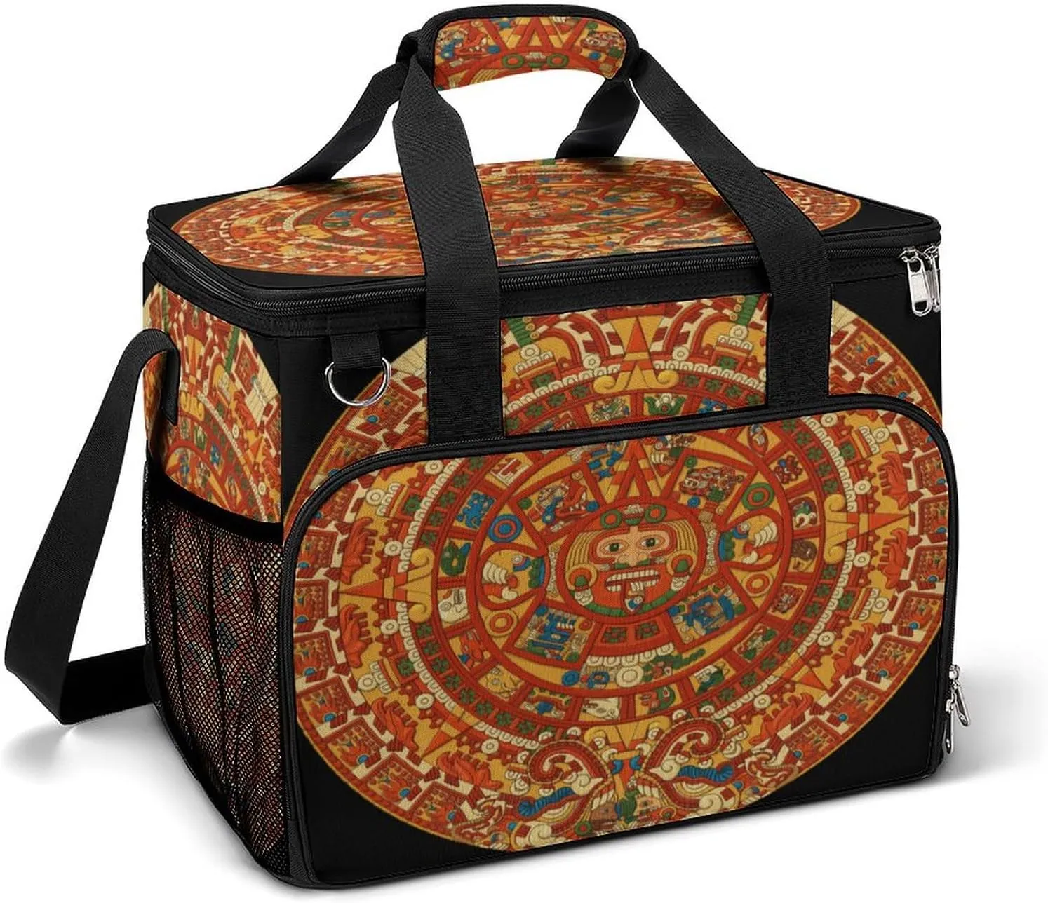 Aztec Calendar Mayan Cooler Bag, Collapsible Soft Sided Cooler, Large Leakproof Camping Cooler, Portable Travel Cooler for Camping, Road Trips