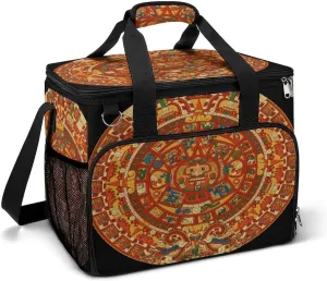 Aztec Calendar Mayan Cooler Bag, Collapsible Soft Sided Cooler, Large Leakproof Camping Cooler, Portable Travel Cooler for Camping, Road Trips