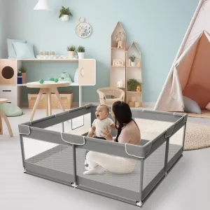 Baby Playpen, 50 x 50 inch Playard, Travel Pack N Play, Indoor & Outdoor Playpen for Babies and Toddlers, Soft Breathable Mesh, Grey