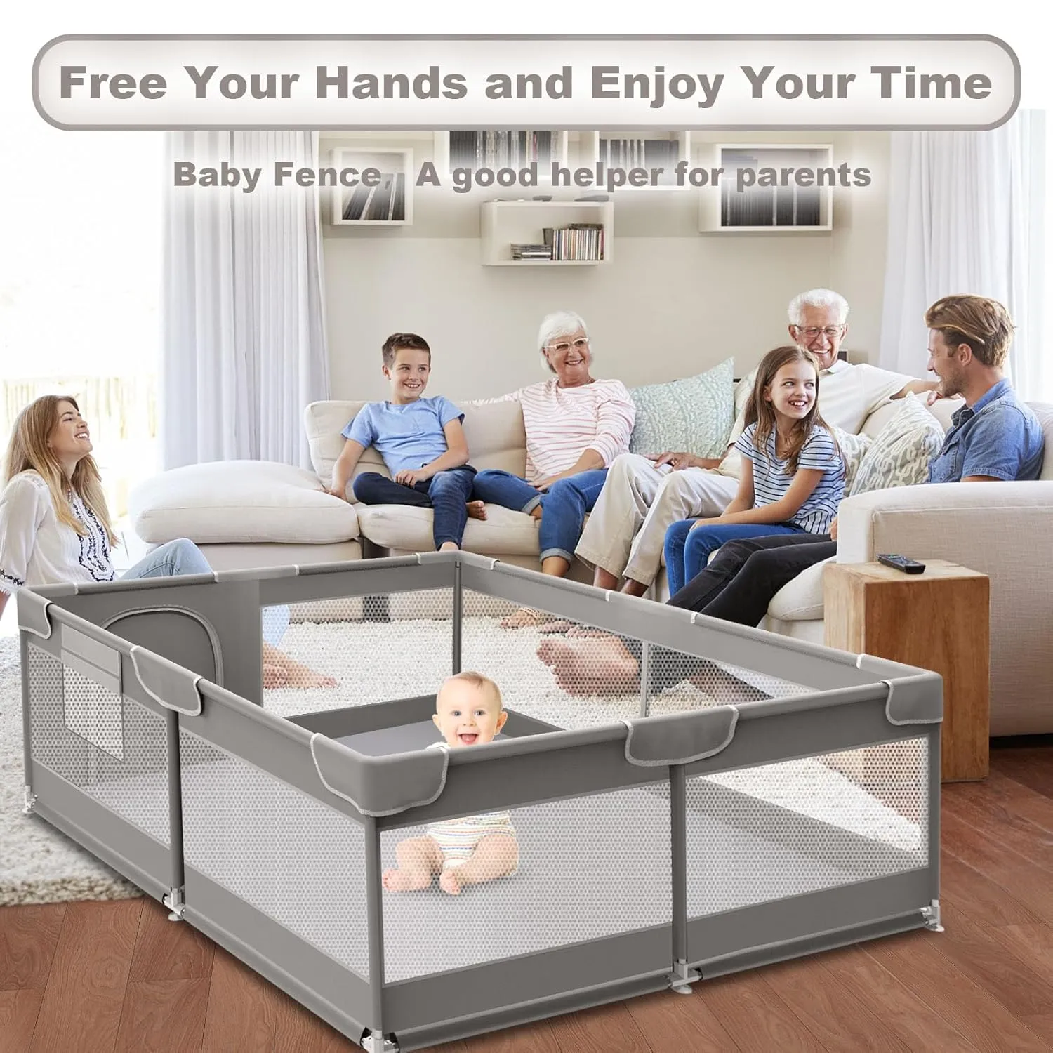 Baby Playpen, 50 x 50 inch Playard, Travel Pack N Play, Indoor & Outdoor Playpen for Babies and Toddlers, Soft Breathable Mesh, Grey