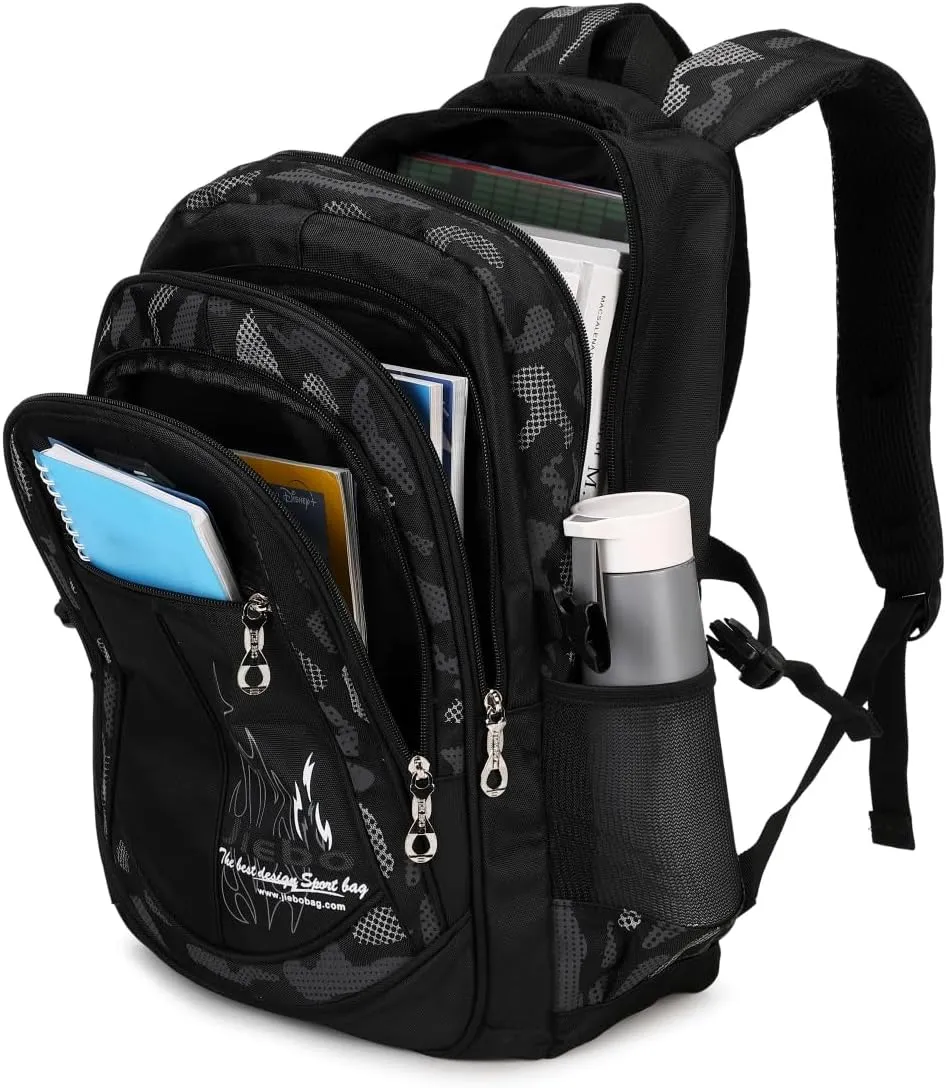 Backpacks for Boys Elementary Middle School Bags Kids Heavy Duty Durable Teenage Student Sturdy Bookbag Travel Waterproof 18in (D-Black)