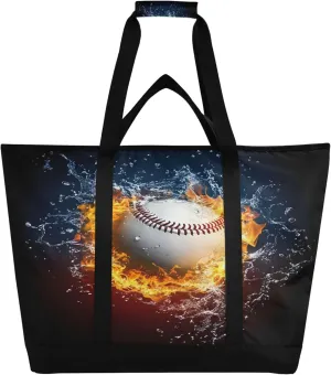 Baseball Reusable Insulated Cooler Bag with Ice Pack Compartment - Large 47L Waterproof Thermal Grocery Tote for Picnic Beach Camping Lunch Storage