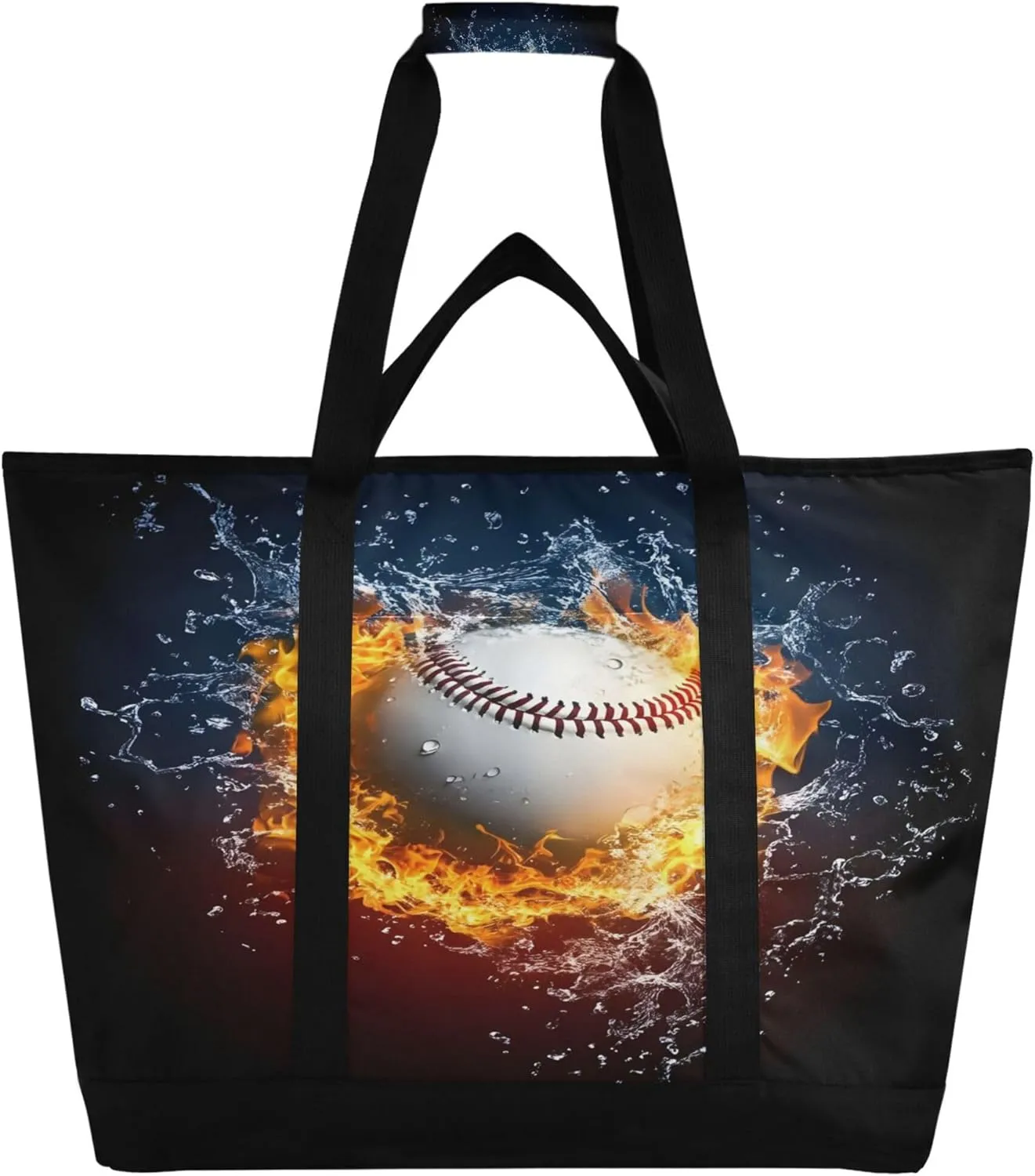Baseball Reusable Insulated Cooler Bag with Ice Pack Compartment - Large 47L Waterproof Thermal Grocery Tote for Picnic Beach Camping Lunch Storage