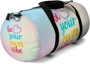 Be Your Own Vibe Duffel Bag – Pastel Motivational Travel Bag with Positive Quote & Spacious Design