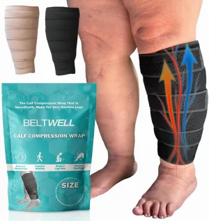 Beltwell® Adjustable Lymphedema Calf Compression Wrap for Swelling, Edema, Lipedema, Circulation, Heaviness, Pain - Easy to put on