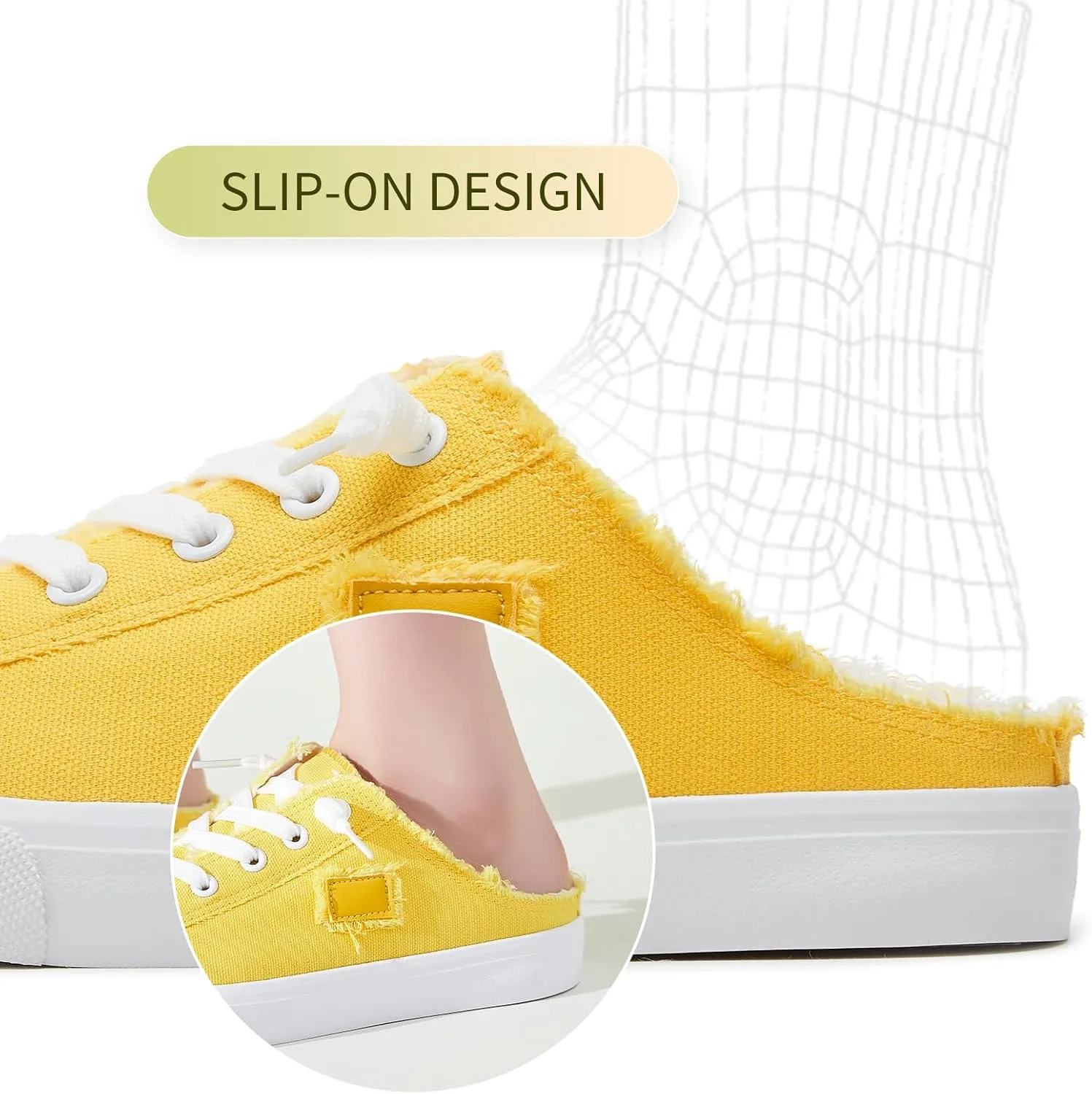 BENPAO Women's Slip on Sneakers Canvas Slip ons Shoes Fashion Comfortable Mules Womens Non Slip Loafers Casual Backless Shoes