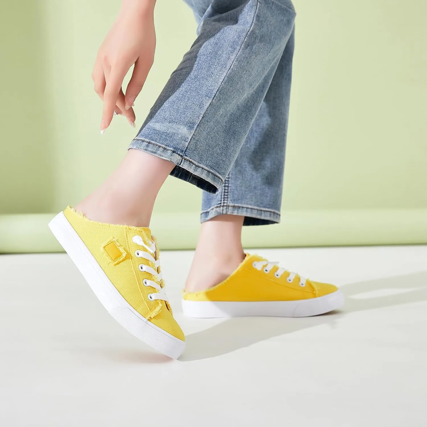 BENPAO Women's Slip on Sneakers Canvas Slip ons Shoes Fashion Comfortable Mules Womens Non Slip Loafers Casual Backless Shoes