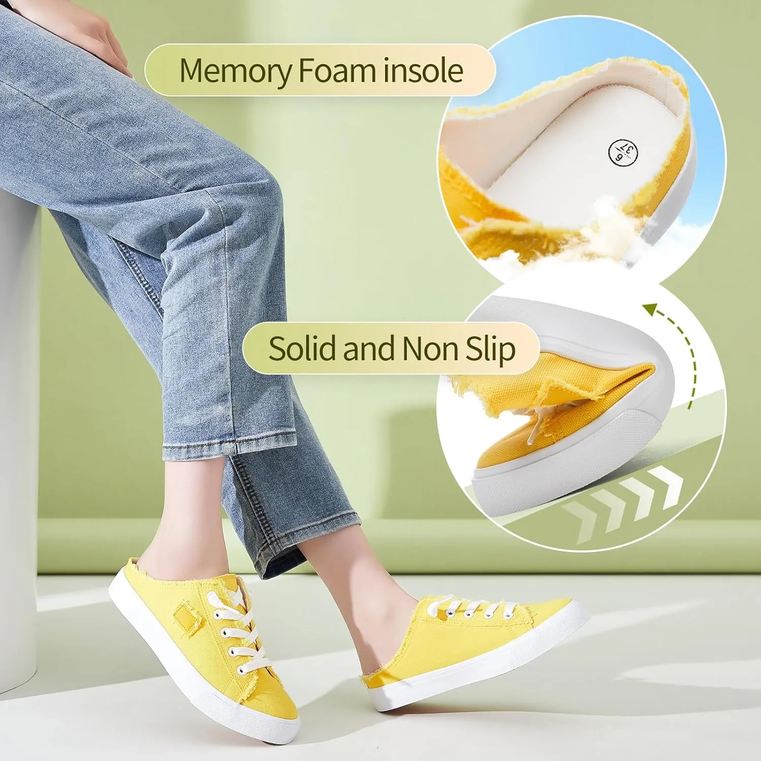 BENPAO Women's Slip on Sneakers Canvas Slip ons Shoes Fashion Comfortable Mules Womens Non Slip Loafers Casual Backless Shoes