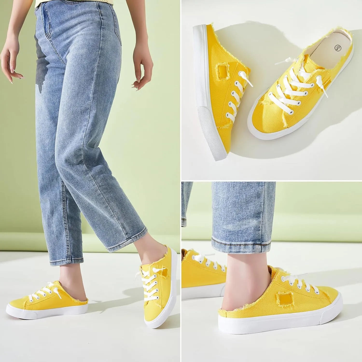 BENPAO Women's Slip on Sneakers Canvas Slip ons Shoes Fashion Comfortable Mules Womens Non Slip Loafers Casual Backless Shoes