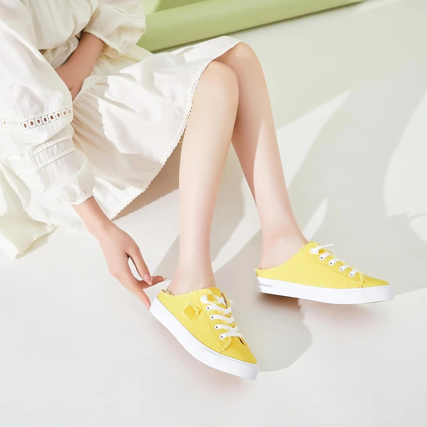 BENPAO Women's Slip on Sneakers Canvas Slip ons Shoes Fashion Comfortable Mules Womens Non Slip Loafers Casual Backless Shoes