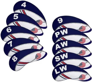 BIG TEETH Golf Iron Head Covers 10Pcs Neoprene USA Flag Golf Club Protector Multi Color Golf Club Protector (Blue)
