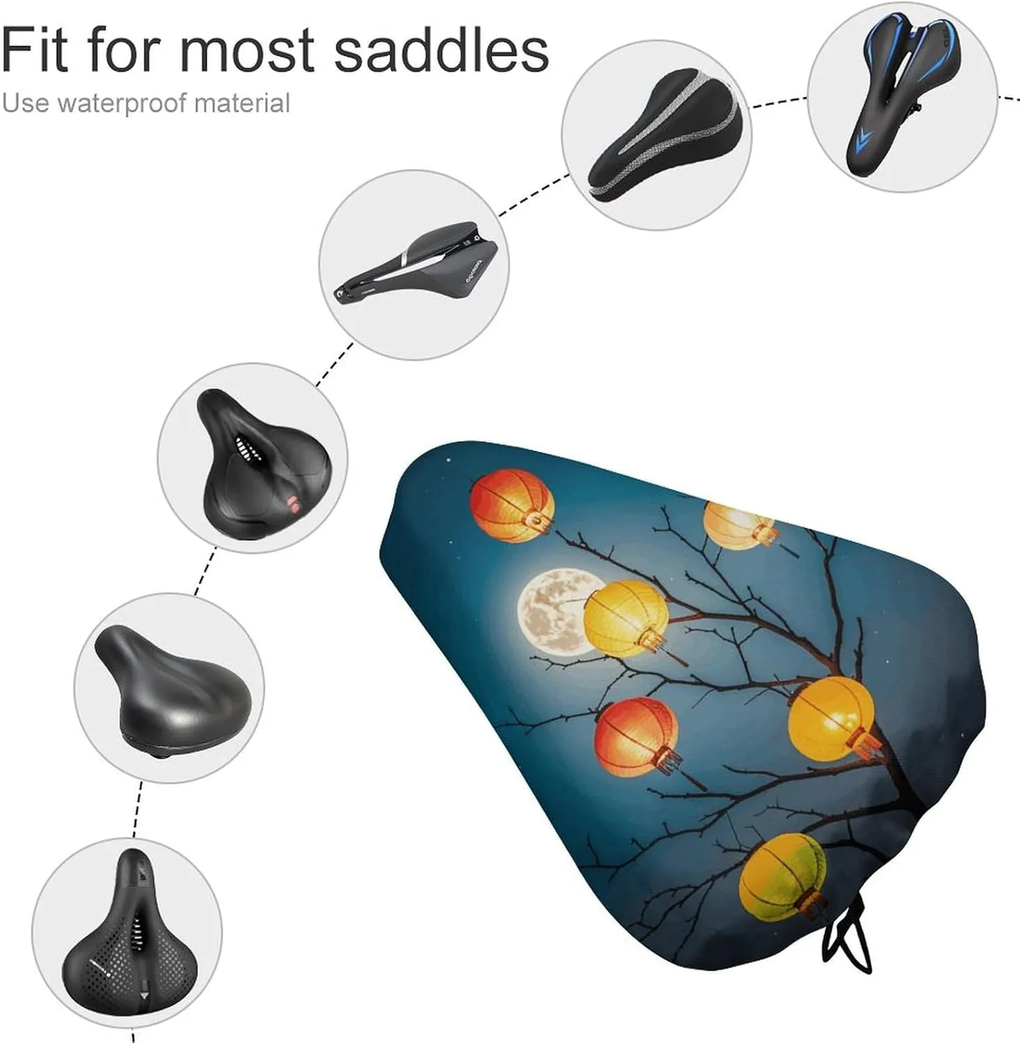 Bike Seat Cushion Comfort Washable Bike Seat Cover Lanterns Hanging from Trees Waterproof Bicycle Seat Covers Outdoor and Indoor Cycling