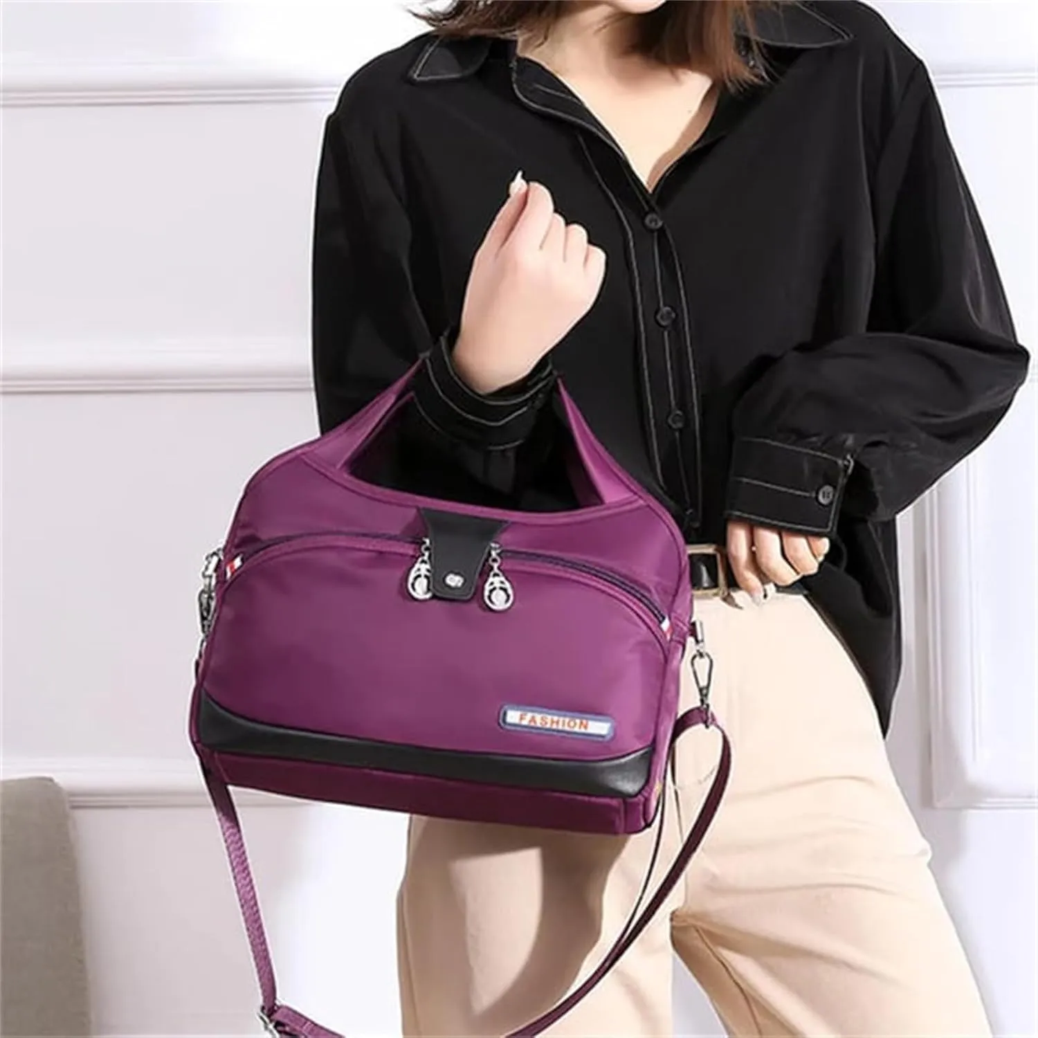 Blaciokamith Crossbody Bag, Soft Side Lightweight Underseat Tote Bag, Waterproof Oxford Cloth Shoulder Bags