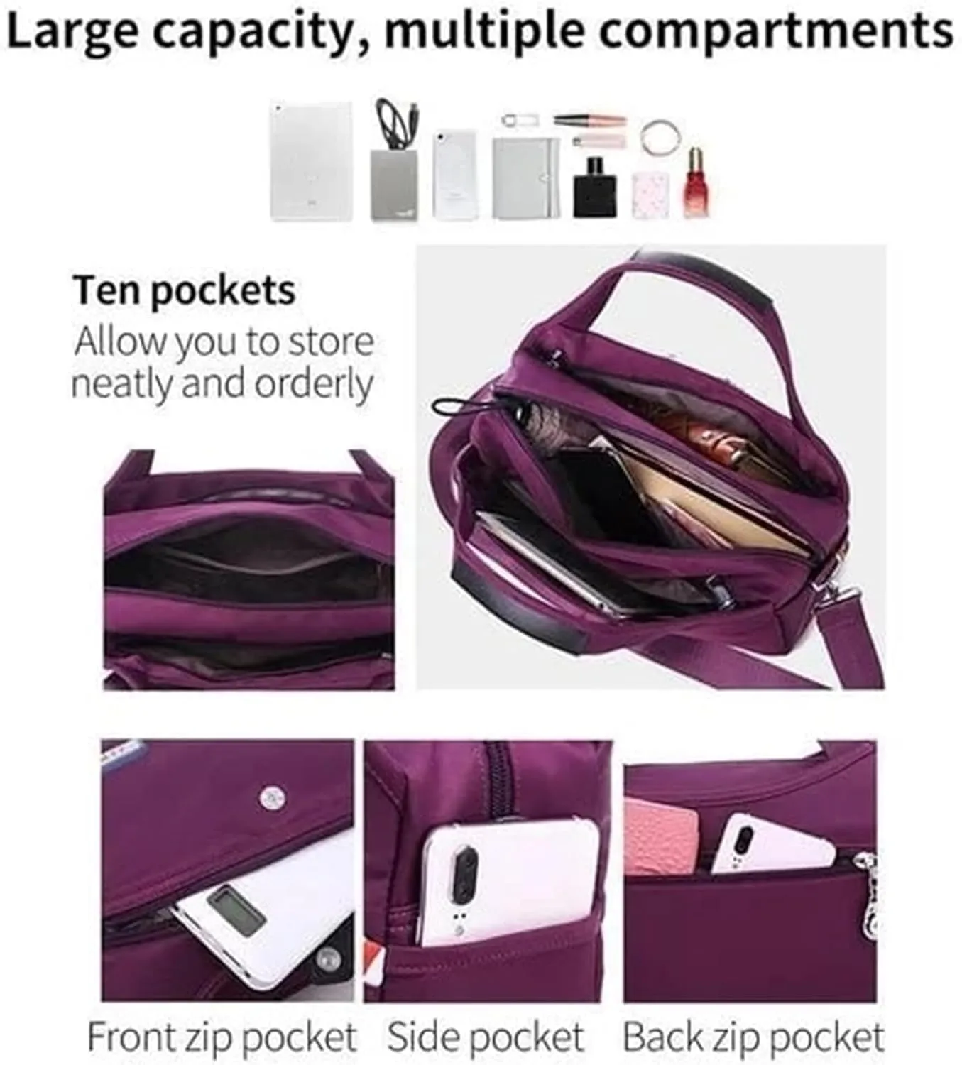 Blaciokamith Crossbody Bag, Soft Side Lightweight Underseat Tote Bag, Waterproof Oxford Cloth Shoulder Bags