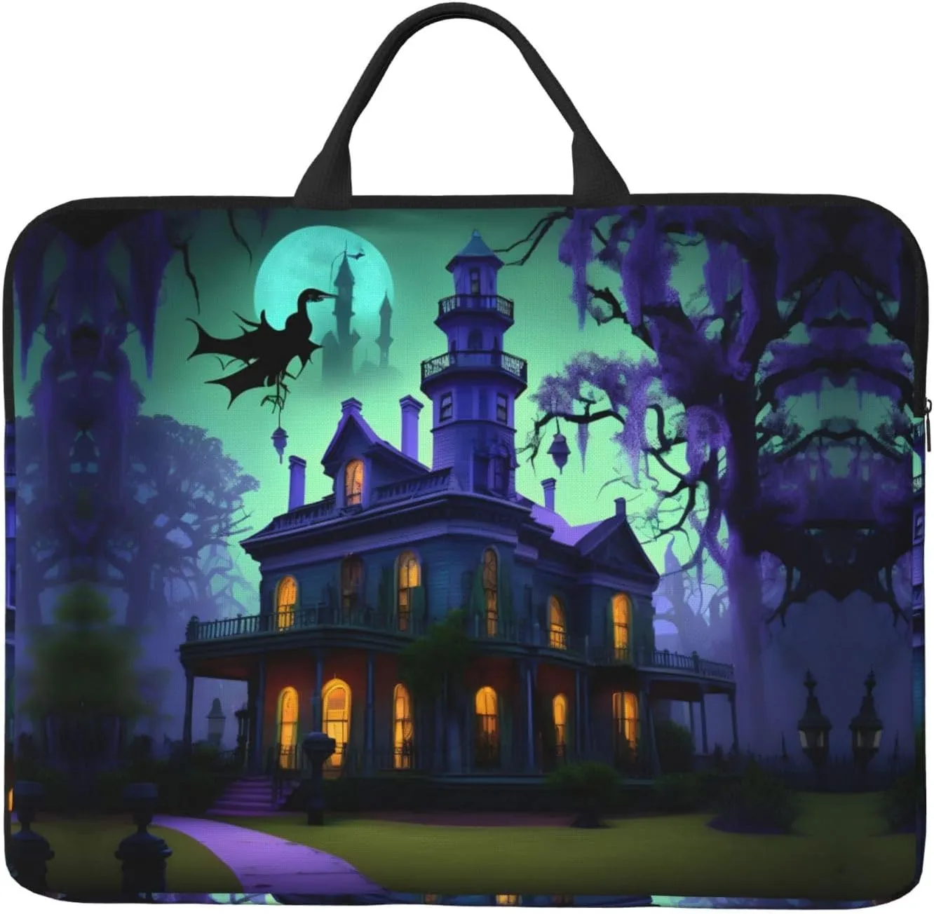 Black Haunted Mansion print Durable Travel Laptop Bag HandBag Shockproof Carrying Bag Briefcase for 14inch Laptop Notebook