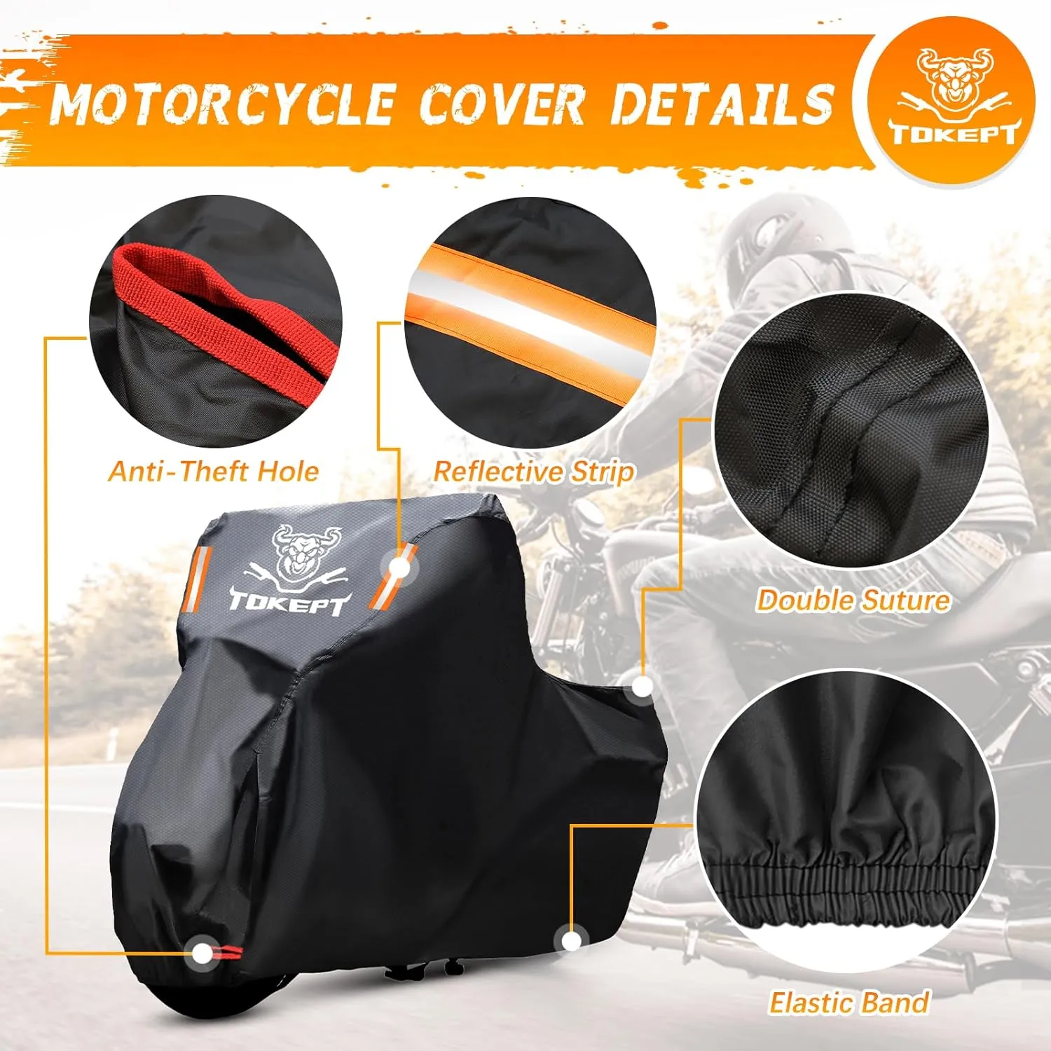 Black Motorcycle Cover, 210D Oxford Fabric All Weather Water Sun Protection, 96 inch Vehicle Cover for Harley Davidson Honda Suzuki Kawasaki Yamaha (XL)