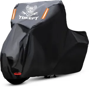 Black Motorcycle Cover, 210D Oxford Fabric All Weather Water Sun Protection, 96 inch Vehicle Cover for Harley Davidson Honda Suzuki Kawasaki Yamaha (XL)