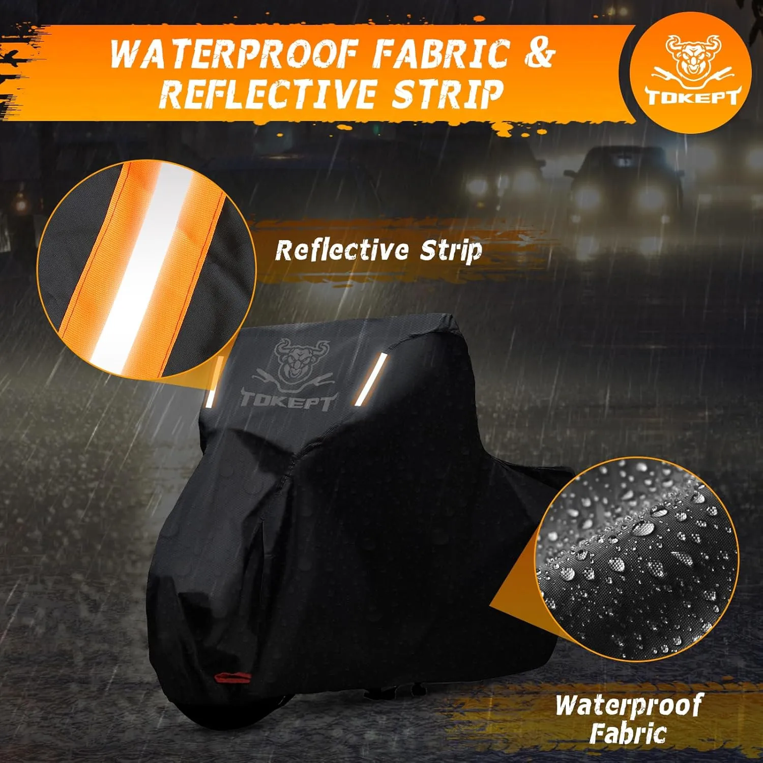 Black Motorcycle Cover, 210D Oxford Fabric All Weather Water Sun Protection, 96 inch Vehicle Cover for Harley Davidson Honda Suzuki Kawasaki Yamaha (XL)