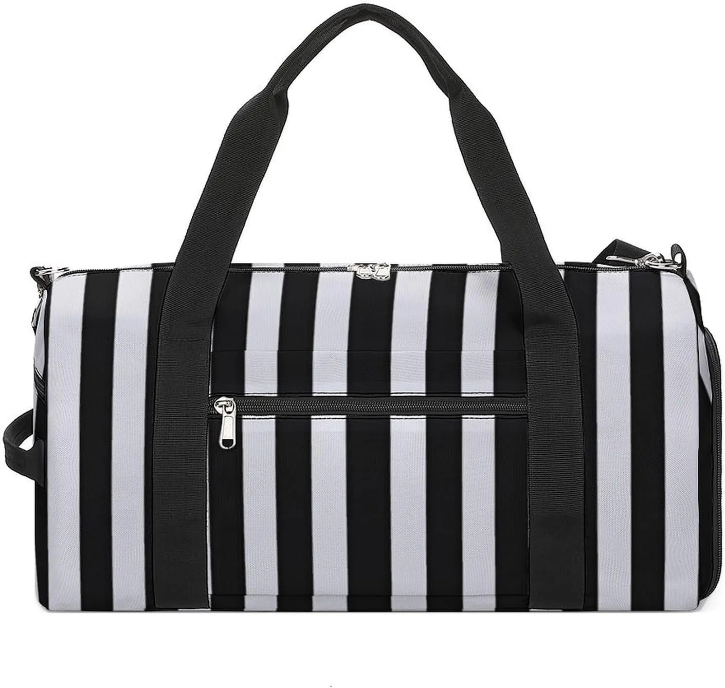 Black White Stripes Travel Duffel Bag for Men Women with Shoe Compartment Waterproof