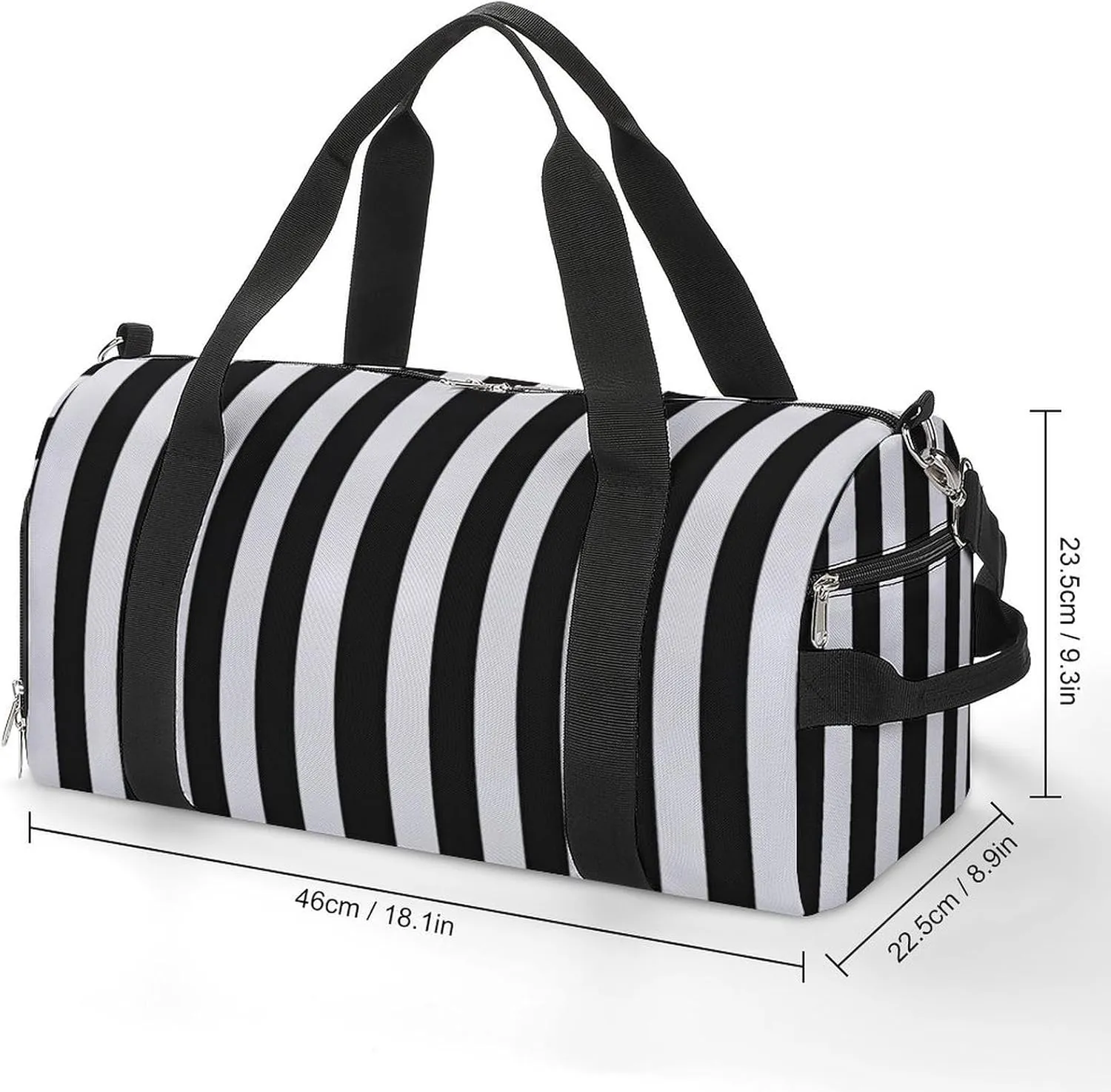 Black White Stripes Travel Duffel Bag for Men Women with Shoe Compartment Waterproof