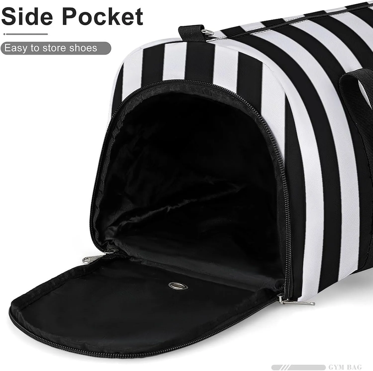 Black White Stripes Travel Duffel Bag for Men Women with Shoe Compartment Waterproof