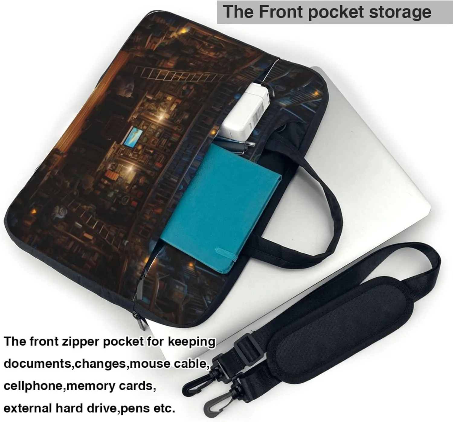 Bookshelf Library Education Book Laptop Shoulder Bag for Women, Laptop Sleeve Case Durable Computer Bag