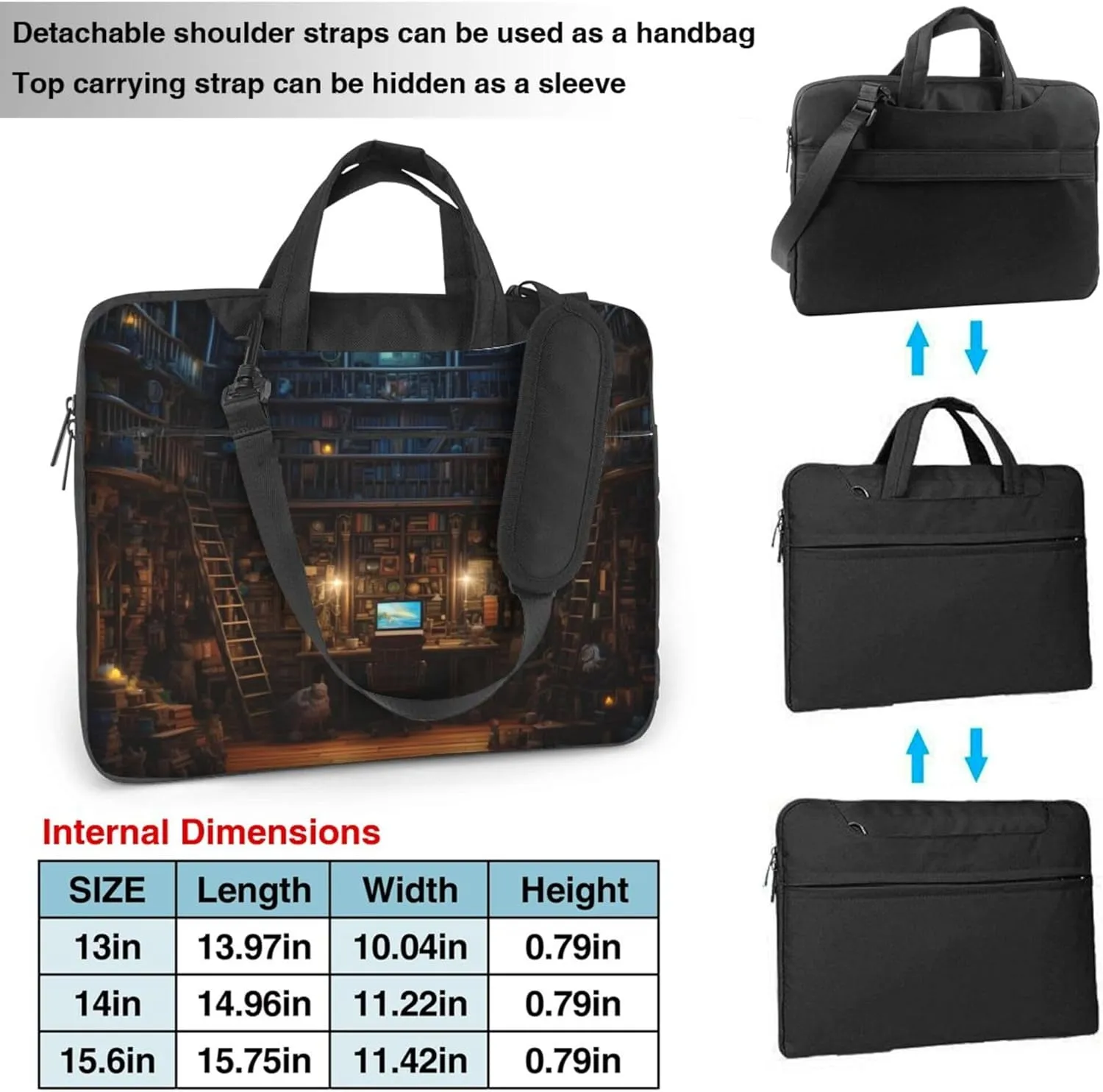 Bookshelf Library Education Book Laptop Shoulder Bag for Women, Laptop Sleeve Case Durable Computer Bag