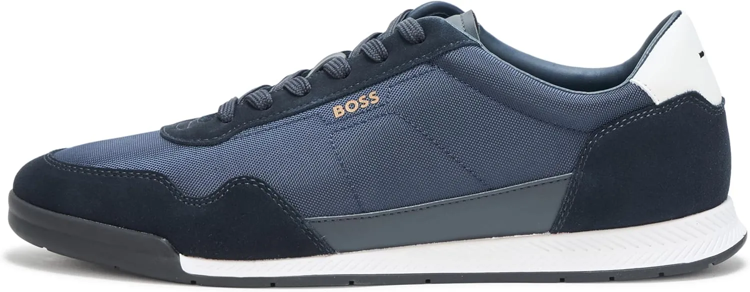 BOSS Men's Titanium Low Profile Leather Sneaker