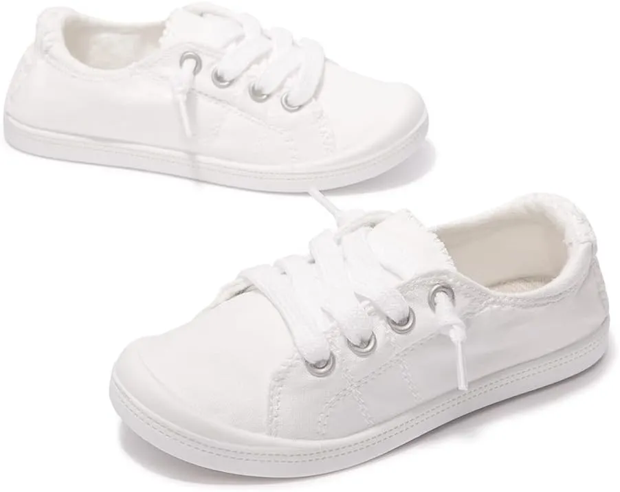 Boy and Girl Slip on Canvas Sneaker, Kids Low Top Casual Fashion Shoes, Comfy Lace up Walking Shoes