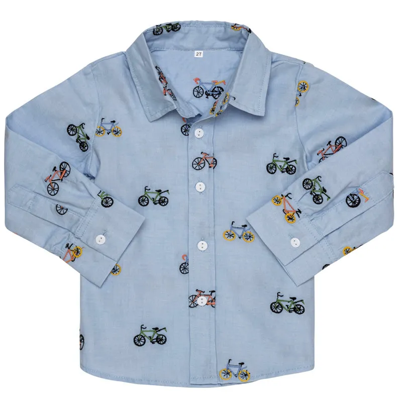 BOYS OXFORD COTTON " BICYCLE" EMBROIDERED SHIRT