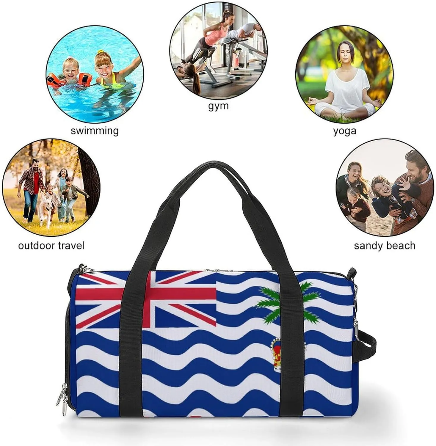 British Indian Ocean Territory Flag Sports Gym Bag for Boys Girls with Shoe Compartment Carry On
