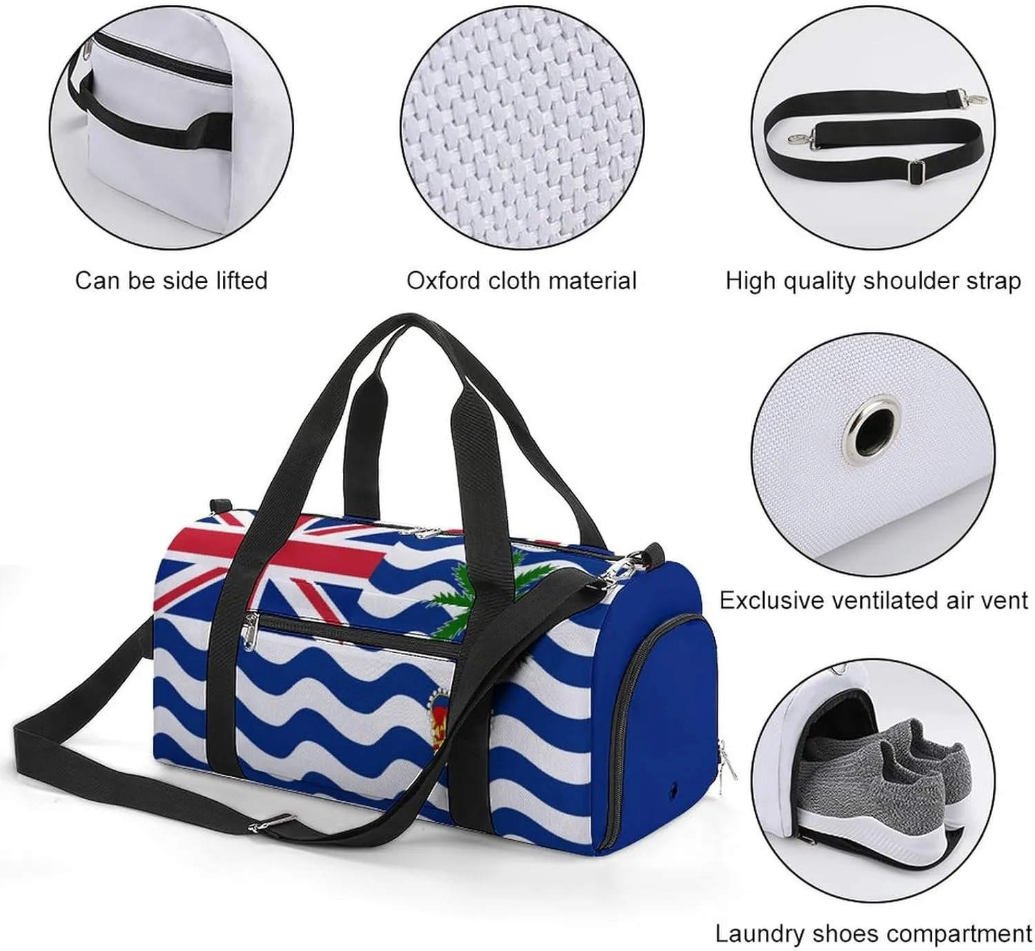 British Indian Ocean Territory Flag Sports Gym Bag for Boys Girls with Shoe Compartment Carry On