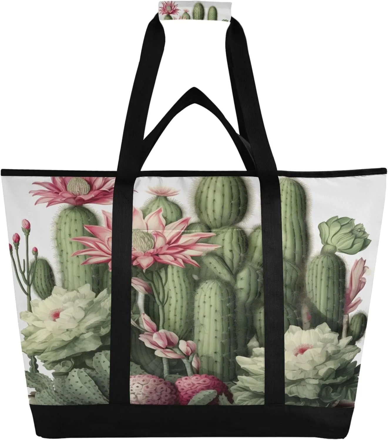 Cactus Reusable Insulated Cooler Bag with Ice Pack Compartment - Large 65L Waterproof Thermal Grocery Tote for Picnic Beach Camping Lunch Storage