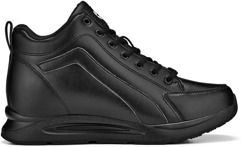 CALTO Men's Invisible Height Increasing Elevator Shoes - Black Fashion Mid Top Basketball Sneakers - 3.2 Inches Taller - S23304- Size 12 D(M) US