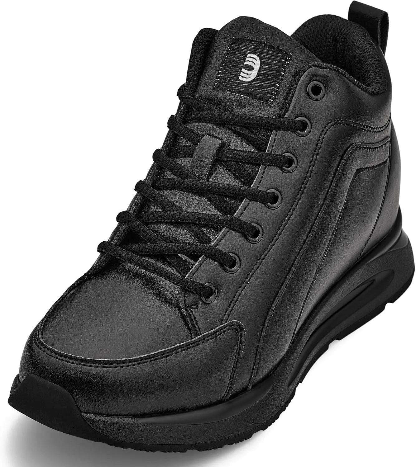CALTO Men's Invisible Height Increasing Elevator Shoes - Black Fashion Mid Top Basketball Sneakers - 3.2 Inches Taller - S23304- Size 12 D(M) US