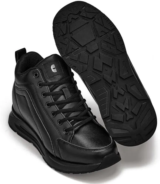 CALTO Men's Invisible Height Increasing Elevator Shoes - Black Fashion Mid Top Basketball Sneakers - 3.2 Inches Taller - S23304- Size 12 D(M) US